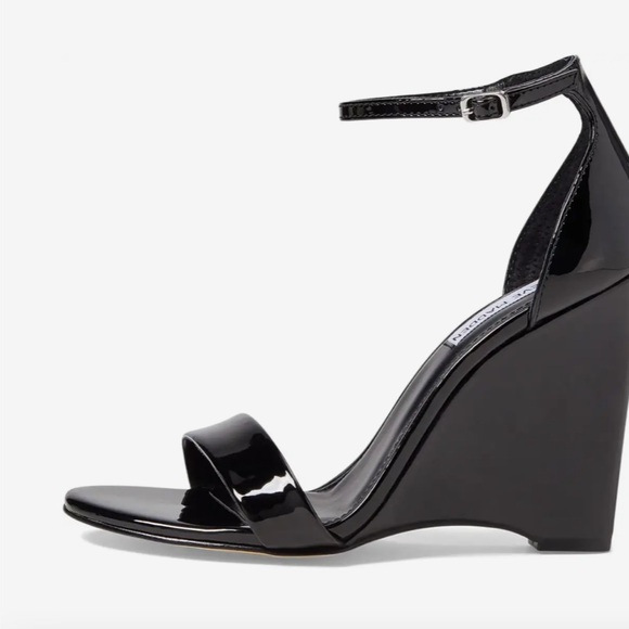 New Steve Madden Mallor Wedge strap Sandals black patent leather size 7.5 - Picture 4 of 9